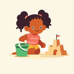 young african american girl playing on the beach clipart