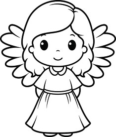 young angel with adorable wings black outline