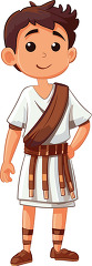 young anicent roman boy wears tunic and sandels