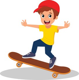 young boy does a trick on his skateboard