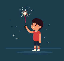 young boy holds a 4th of july sparkler in his hand clip art