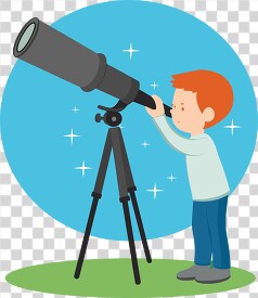 young boy looking at the stars through a telescope