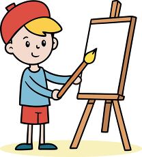 young boy painting in art class