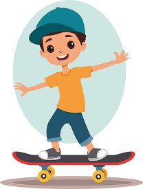 young boywith blue cap is skateboarding