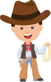 young cowboy wearing hat holding rope clipart