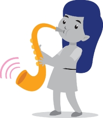young female musician playing musical instrument saxophone gray 