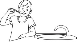 young girl brushing teeth outline clipart