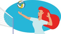 young girl hitting volleyball over the net clip art