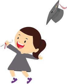 young girl holding diploma throws cap clipart