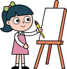 young girl in class painting wearing an orange dress