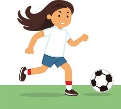 young girl kicking a soccer ball on a field