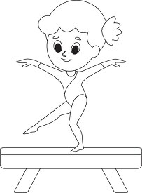 young girl practicing on balance beam black outline clipart