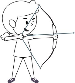 young girl shoots arrow at a target archery black outline clipar