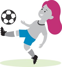 young girl soccer player kicks a ball with skill  gray color cli