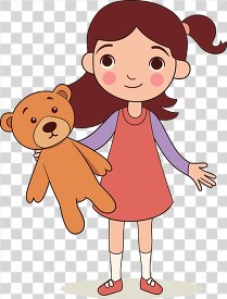 young girl with a long ponytail holding her teddy bear