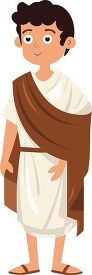 young greek child wears toga and sandals