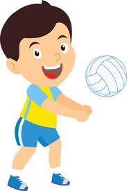 young happy boy playing volleyball clipart