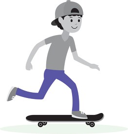 young male riding a skateboard pushes his foot while balancing  