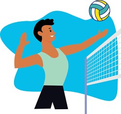 young man hitting volleyball over the net clip art