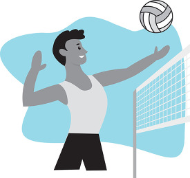 young man hitting volleyball over the net gray color clip art