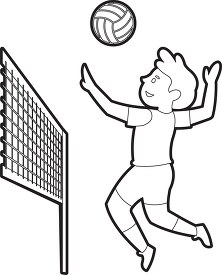 young man jumps to hit volleyball outline clip art