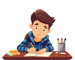 young student working at his desk finishing homework clip art