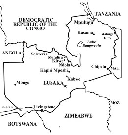 Zambia country map black outline