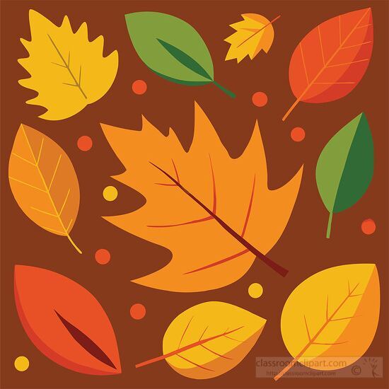  autumn leaves in orange and brown arranged in a seasonal patter