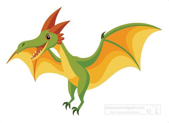  green pterodactyl with orange wings clipart