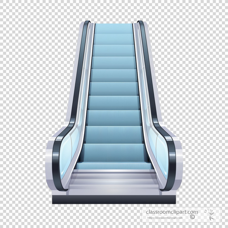 3D cartoon representation of an escalator with metallic handrail