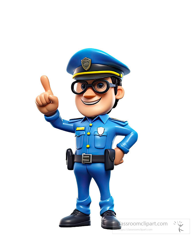 3d cartoon style police officer with finger pointing
