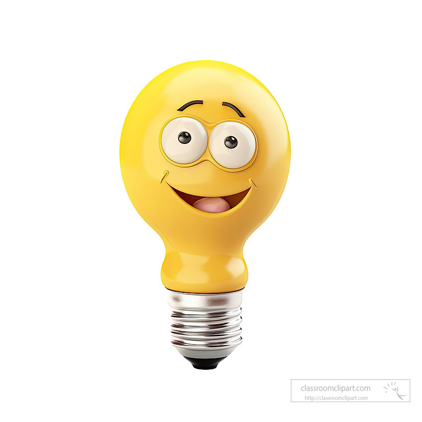 3D cartoony style lightbulb with expression on a face
