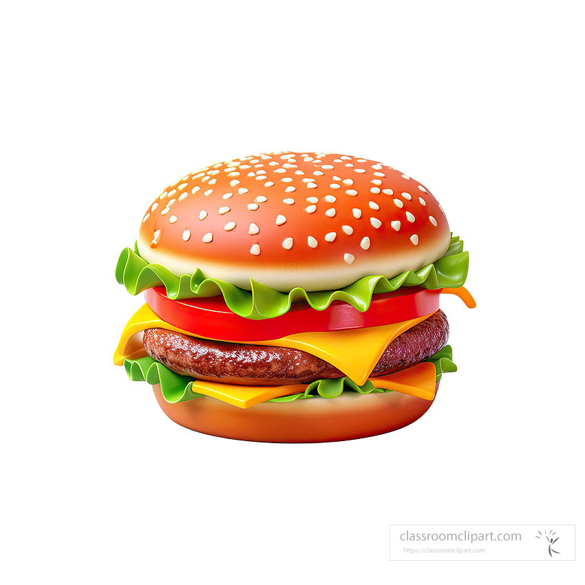3D cheeseburger with lettuce and tomatoes