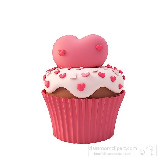 3D clay icon of a pink cupcake with heart sprinkles