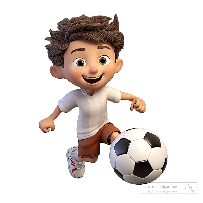 3D clipart image highlighting a boy and his soccer ball