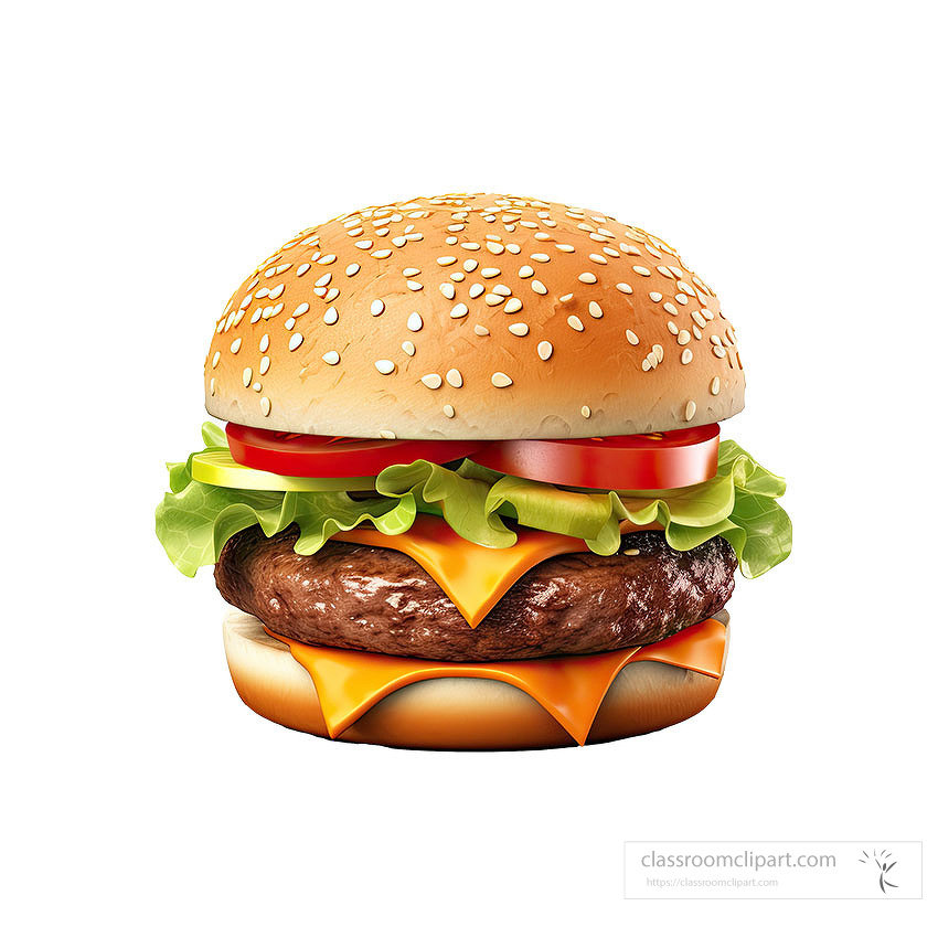 3D hamburger with cheese sliced tomatoes and lettuce