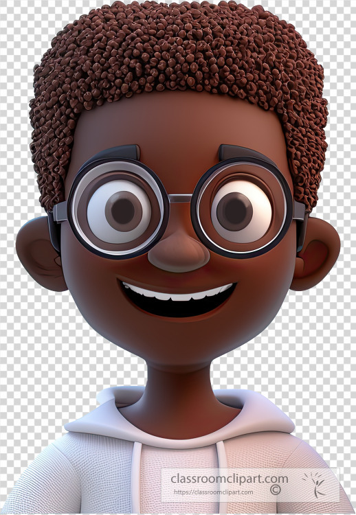 3D kid avatar african american boy with glasses