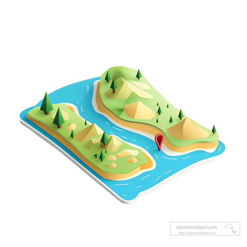 3d map of water between two land masses