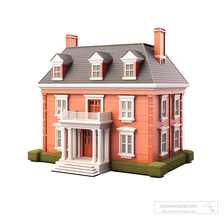 3d two story brick colonial style house