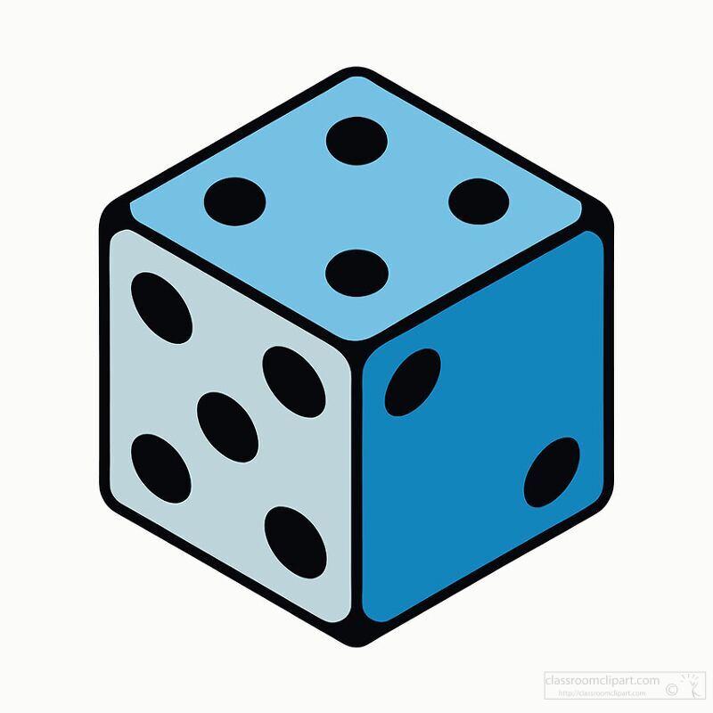 A blue dice with black dots isolated on a white background