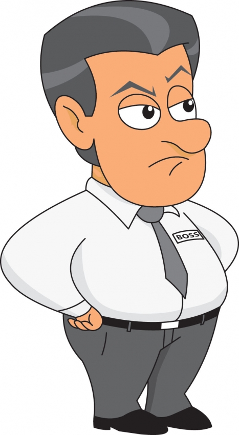 a boss in office with serious expression gray color clipart