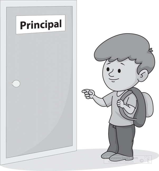 a boy standing out side principal