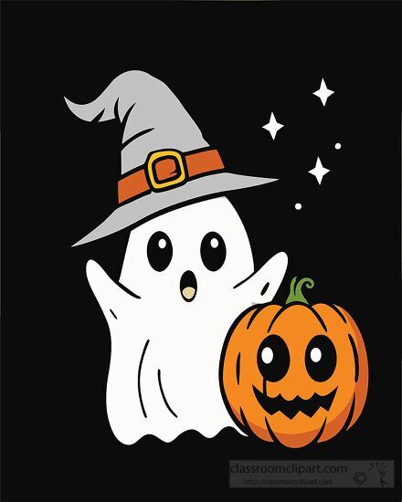 a cute ghost with an orange pumpkin