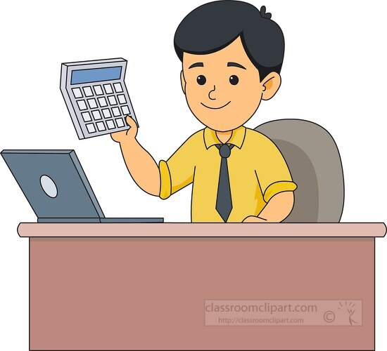 accountant at desk holding calcuator