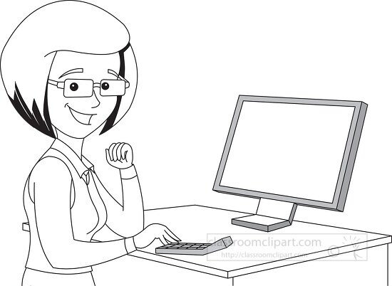 accountant at desk with calculator black outline clipart