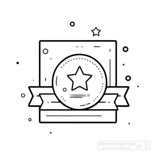 achievement certificate with seal star and ribbon black outline