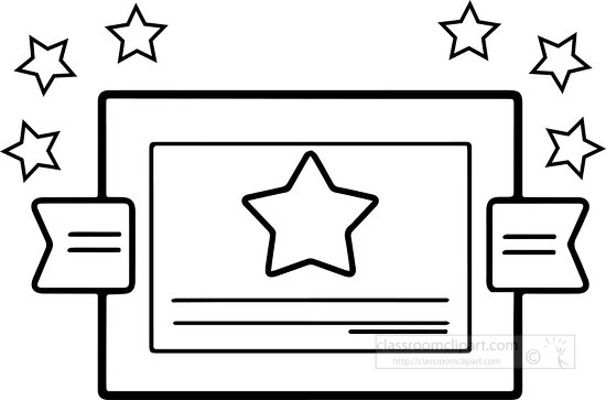 achievement certificates in a frame with star and ribbon cartoon