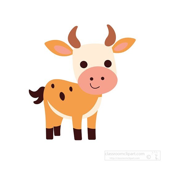 adorable baby cow in a playful flat illustration style