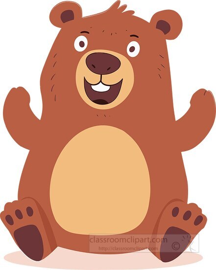 adorable cartoon bear standing with arms raised in a welcoming g