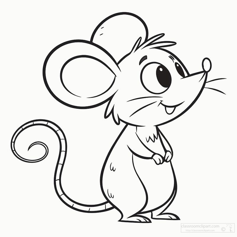 Adorable Cartoon Mouse black outline